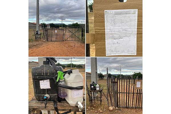 Eine Familie in der von IRPAA begleiteten Landgemeinde Algodões Velho, im Landkreis Sobradinho hat vor das Eingangstor ihres Grundstücks Wasser und Seife aufgestellt mit der Bitte, sich vor Betreten des Grundstücks die Hände zu waschen. 